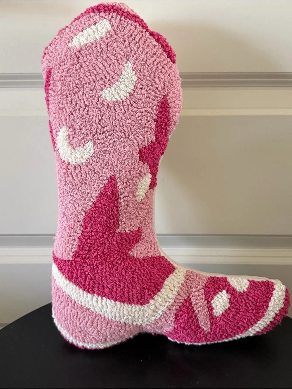 Pink Plush Boot-Shaped Pillow - Decorative Home Accent